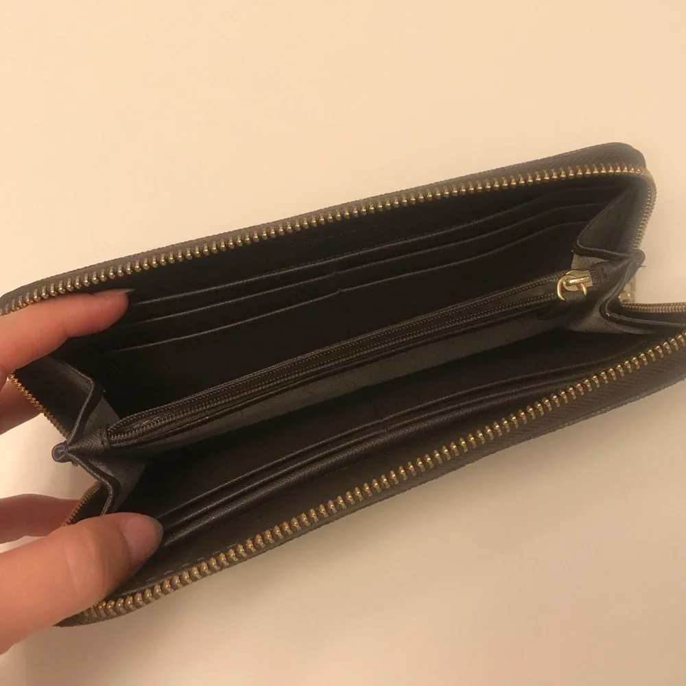 Michael Kors Black Logo Zip-Around Wallet with Gold Plaque
